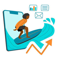 Young Black Man Surfing On Wave Graphs From