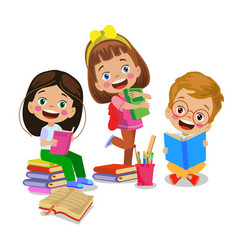 Cute Happy Kids Reading Book