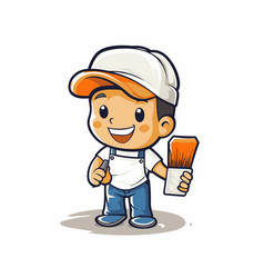 Cartoon Construction Worker Holding Paint Brush