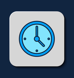 Filled Outline Clock Icon Isolated On Blue