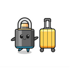 Padlock Cartoon With Luggage On Vacation