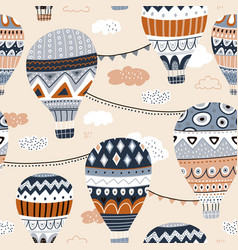 Seamless Pattern With Hot Air Balloons Clouds