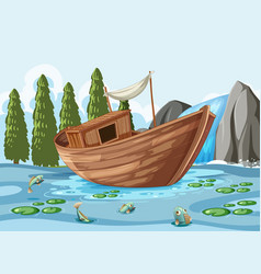 Wooden Boat In Pond Scene