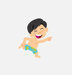 Asian Boy In Swimsuit Running Smiling