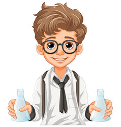 Male Student Cartoon Holding Conical Flask