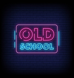 Neon Sign Old School With Brick Wall Background Ve