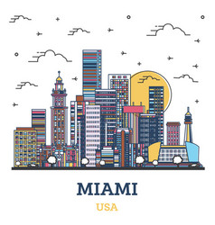 Outline Miami Florida City Skyline With Colored