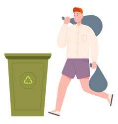 Young Man Throwing Trash Bags To Garbage Can