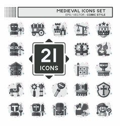 Icon Set Medieval Related To War Era Symbol Comic