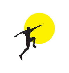 Silhouette Young Man Jump With Sunset Logo Design