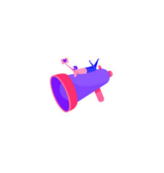 Man Laying On Megaphone Big Empty Dialog Bubble