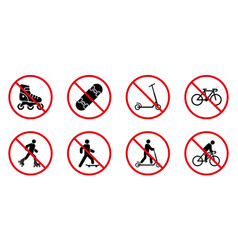 Ban Rollerskate Silhouette Icon Set Bike Forbid