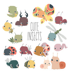 Cartoon Set With Cute Baby Insects On White