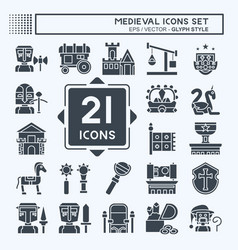 Icon Set Medieval Related To War Era Symbol Glyph