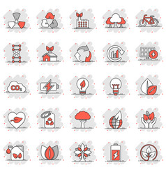 Eco Environment Icons Set In Comic Style Ecology