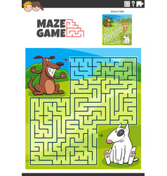 Maze Game Activity With Cartoon Dogs Characters