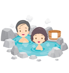 Old Man And Woman Relaxing In Hot Spring