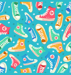 Retro Sneakers Pattern On Blue Background