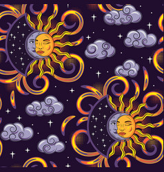 Pattern With Eclipse Sun Crescent Clouds Stars