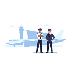 Two Pilots In Front Of Passenger Plane Airport