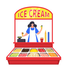 Woman At Cartoon Ice Cream Shop Summer Food