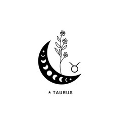 Taurus Zodiac Sign With Moon Phase And Flower