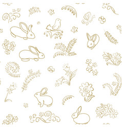 White Seamless Pattern With Brown Rabbits