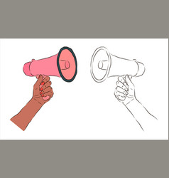 A Womans Hand Holds Pink Megaphone The Concept