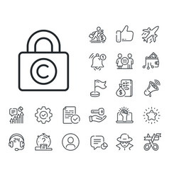 Copyright Locker Line Icon Copywriting Sign