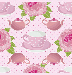 Cute Tea And Peony Flower Repeat Pattern