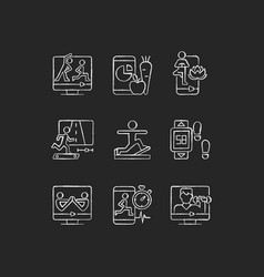 Online Fitness Classes Chalk White Icons Set