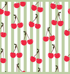 Green And White Stripe Pattern Cherries Pattern