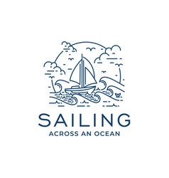 Logo Design With Boat Ship On Sea Ocean