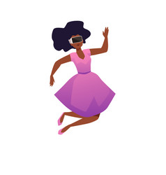 Cute Black Woman In Pink Dress Doing Jump Up