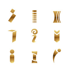 Golden Glossy Letter I Icons On A White Background