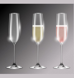 Transparent Champagne Glass Flute Realistic Set