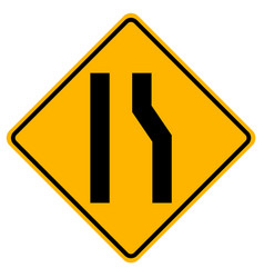 Warning Signs Road Narrows On Right Side On White