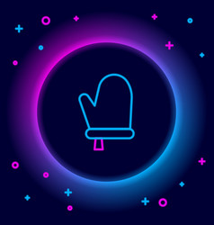 Glowing Neon Line Oven Glove Icon Isolated