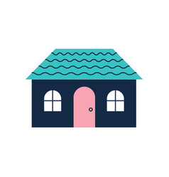 Cute Blue House Cartoon Flat