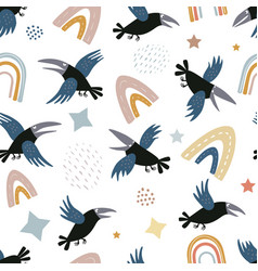 Seamless Pattern With Crows Or Ravens