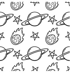 Saturn Meteor And Stars Hand Drawn Seamless