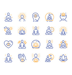 Yoga Meditation Line Icons Body Balance Person