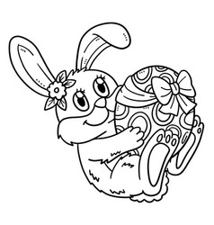 Bunny Hugging Easter Egg Isolated Coloring Page