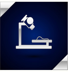 Silver Microscope Icon Isolated On Dark Blue