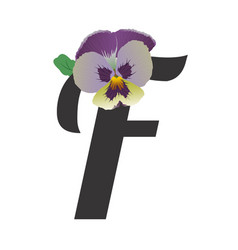 Black Letter F Decorated With A Garden Pansy