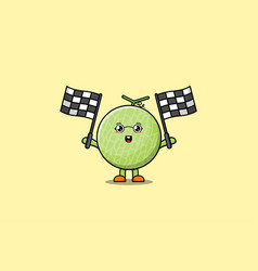 Cute Melon Cartoon Hold Race Flag