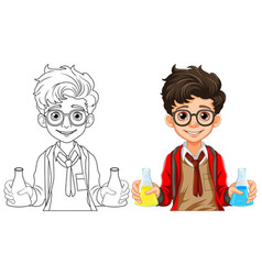 Male Student Cartoon Holding Conical Flask