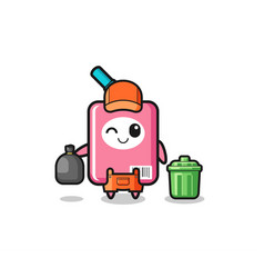 Mascot Of Cute Milk Box As Garbage Collector