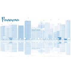 Outline Panama Skyline With Blue Buildings