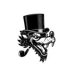 Wolf In Vintage Hat And With Smoking Pipe Design